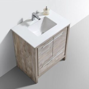 Kubebath AD630NW KubeBath Dolce 30 Inch Nature  Wood Modern Bathroom Vanity with White Quartz Counter-Top