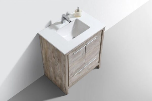 Kubebath AD630NW KubeBath Dolce 30 Inch Nature  Wood Modern Bathroom Vanity with White Quartz Counter-Top