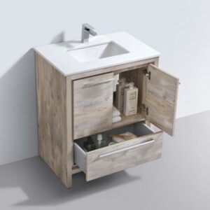 Kubebath AD630NW KubeBath Dolce 30 Inch Nature  Wood Modern Bathroom Vanity with White Quartz Counter-Top