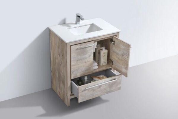 Kubebath AD630NW KubeBath Dolce 30 Inch Nature  Wood Modern Bathroom Vanity with White Quartz Counter-Top