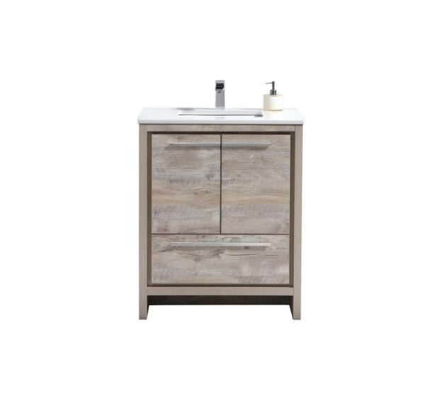 Kubebath AD630NW KubeBath Dolce 30 Inch Nature  Wood Modern Bathroom Vanity with White Quartz Counter-Top