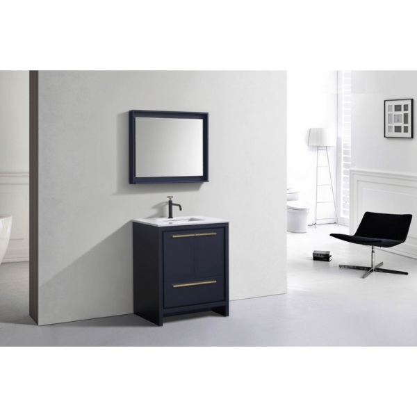 KubeBath AD630BLUE Dolce 30 Inch Modern Bathroom Vanity in Blue with White Quartz Counter-Top