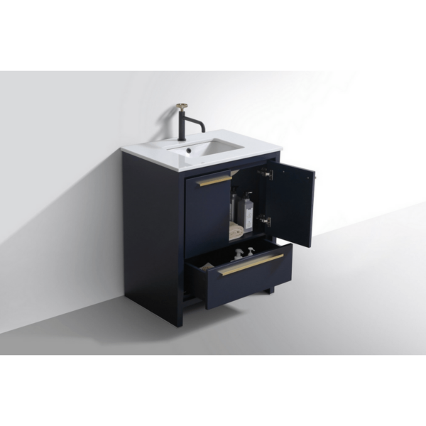 KubeBath AD630BLUE Dolce 30 Inch Modern Bathroom Vanity in Blue with White Quartz Counter-Top