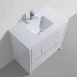 Kubebath AD636GW Dolce 36 Inch High Gloss White Modern Bathroom Vanity with White Quartz Counter-Top