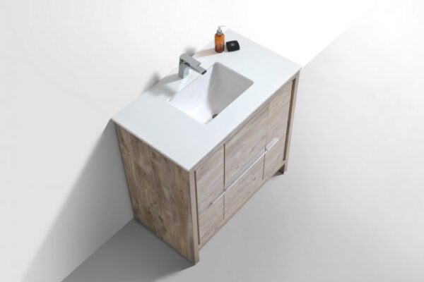 Kubebath AD636NW KubeBath Dolce 36 Inch Nature Wood  Modern Bathroom Vanity with White Quartz Counter-Top