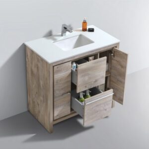 Kubebath AD636NW KubeBath Dolce 36 Inch Nature Wood  Modern Bathroom Vanity with White Quartz Counter-Top