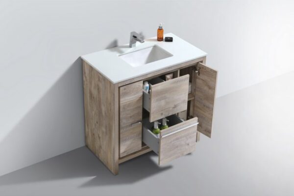 Kubebath AD636NW KubeBath Dolce 36 Inch Nature Wood  Modern Bathroom Vanity with White Quartz Counter-Top