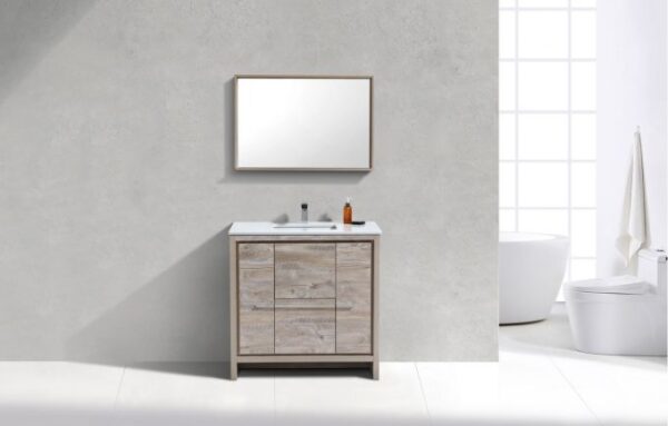 Kubebath AD636NW KubeBath Dolce 36 Inch Nature Wood  Modern Bathroom Vanity with White Quartz Counter-Top