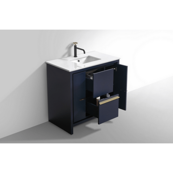 KubeBath AD636BLUE Dolce 36 Inch Modern Bathroom Vanity in Blue with White Quartz Counter-Top