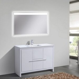 Kubebath AD648SGW Dolce 48 Inch High Gloss White Modern Bathroom Vanity with White Quartz Counter-Top