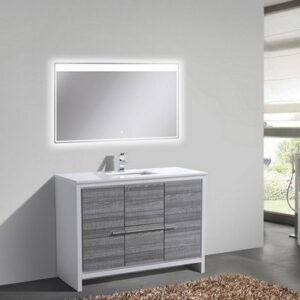 Kubebath AD648SHG Dolce 48 Inch Ash Gray Modern Bathroom Vanity with White Quartz Counter-Top