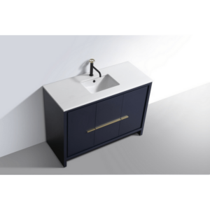 KubeBath AD648SBLUE Dolce 48 Inch Modern Bathroom Vanity in Blue with White Quartz Counter-Top