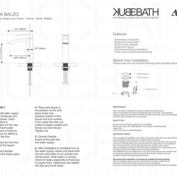 Kubebath AFB053 Aqua Balzo Single Lever Wide Spread Bathroom Vanity Faucet in Chrome