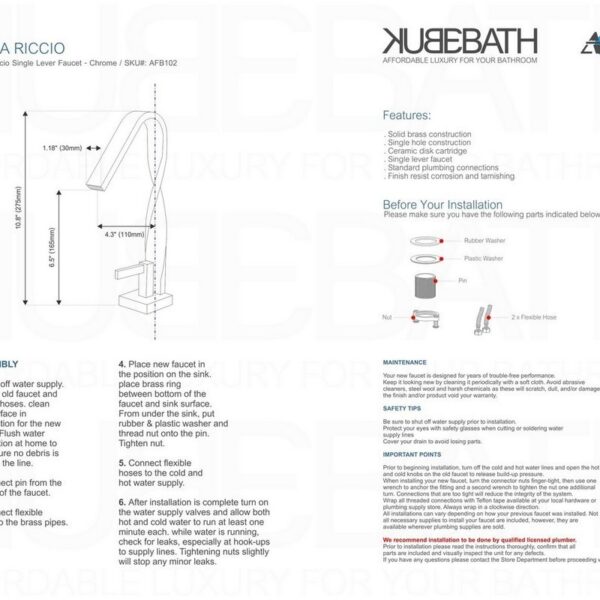 Kubebath AFB102 Aqua Riccio Single Lever Faucet in Chrome