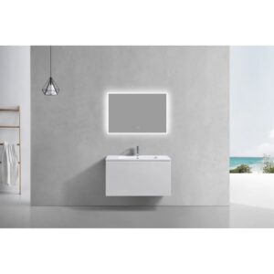 Kubebath BALLI36 Balli 35 7/8 Inch Modern Wall Mounted Single Sink Bathroom Vanity with Reinforced Acrylic Composite Top