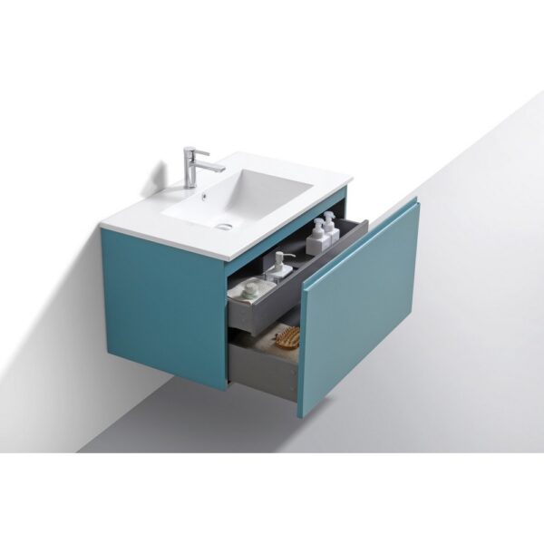 Kubebath BALLI36 Balli 35 7/8 Inch Modern Wall Mounted Single Sink Bathroom Vanity with Reinforced Acrylic Composite Top