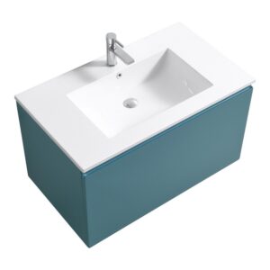 Kubebath BALLI36 Balli 35 7/8 Inch Modern Wall Mounted Single Sink Bathroom Vanity with Reinforced Acrylic Composite Top