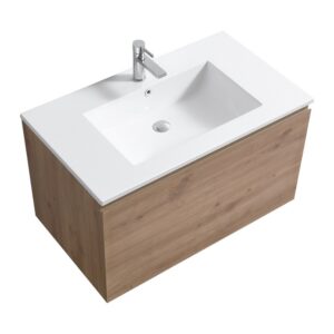 Kubebath BALLI36 Balli 35 7/8 Inch Modern Wall Mounted Single Sink Bathroom Vanity with Reinforced Acrylic Composite Top