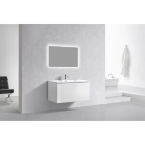 Kubebath BALLI40 Balli 39 3/4 Inch Modern Wall Mounted Single Sink Bathroom Vanity with Reinforced Acrylic Composite Top