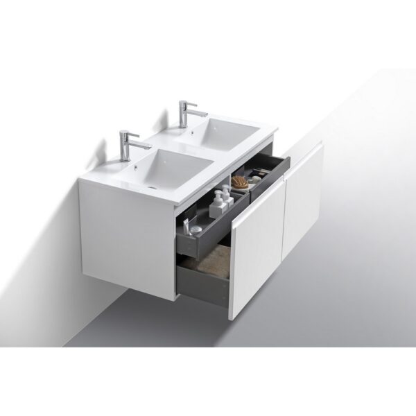 Kubebath BALLI48 Balli 47 5/8 Inch Modern Wall Mounted Bathroom Vanity with Reinforced Acrylic Composite Top Double