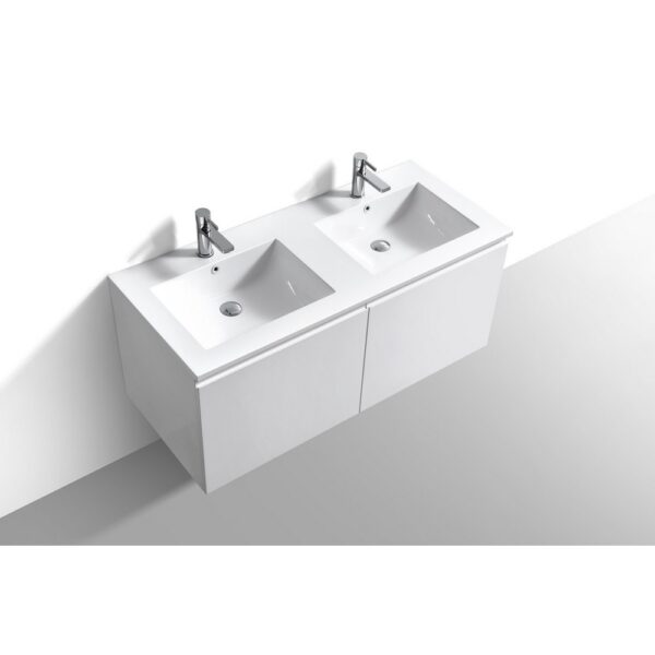 Kubebath BALLI48 Balli 47 5/8 Inch Modern Wall Mounted Bathroom Vanity with Reinforced Acrylic Composite Top Double