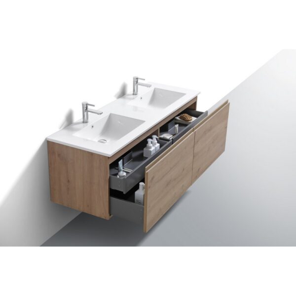 Kubebath BALLI60D Balli 59 1/2 Inch Modern Wall Mounted Double Sink Bathroom Vanity with Reinforced Acrylic Composite Top