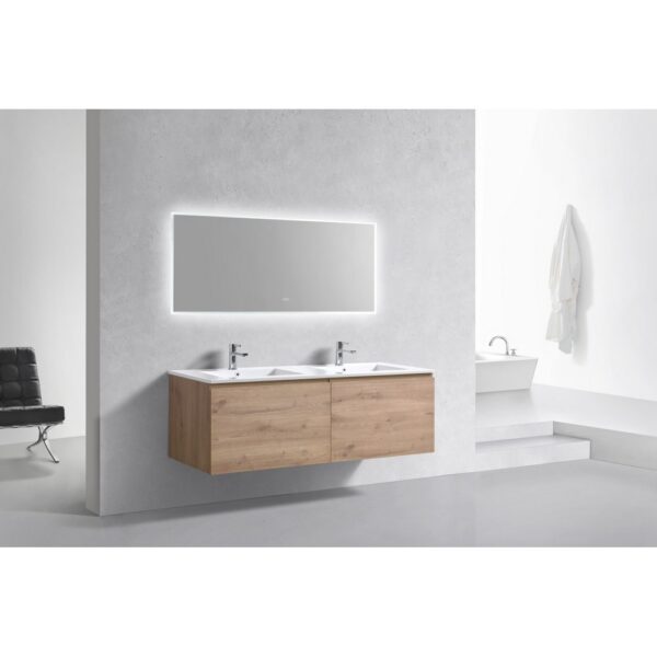 Kubebath BALLI60D Balli 59 1/2 Inch Modern Wall Mounted Double Sink Bathroom Vanity with Reinforced Acrylic Composite Top