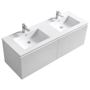 Kubebath BALLI60D Balli 59 1/2 Inch Modern Wall Mounted Double Sink Bathroom Vanity with Reinforced Acrylic Composite Top