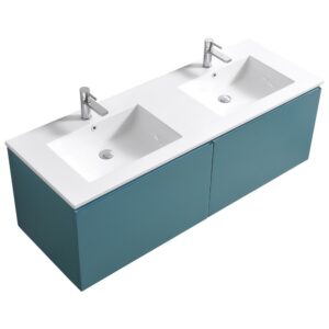 Kubebath BALLI60D Balli 59 1/2 Inch Modern Wall Mounted Double Sink Bathroom Vanity with Reinforced Acrylic Composite Top