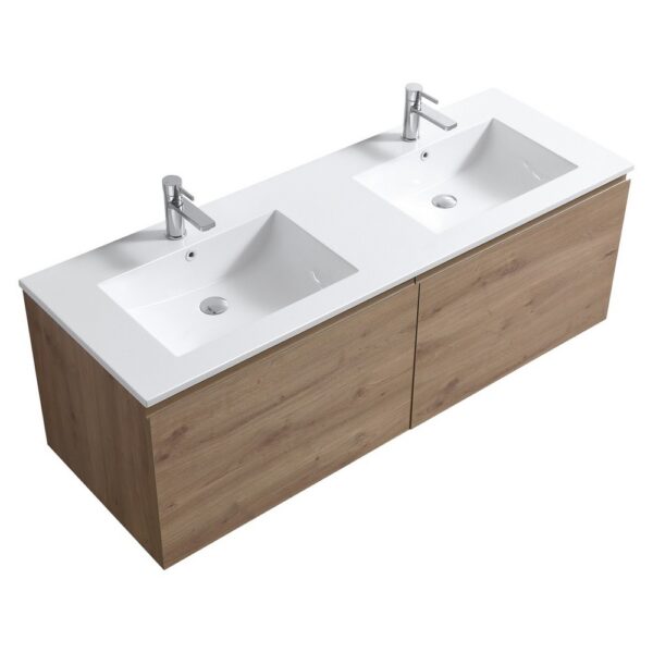 Kubebath BALLI60D Balli 59 1/2 Inch Modern Wall Mounted Double Sink Bathroom Vanity with Reinforced Acrylic Composite Top