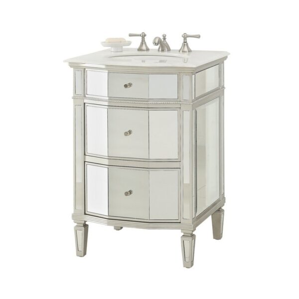 Chans Furniture BC-006 24 Inches Petite Mirrored Ashlie Single Sink Bathroom Vanity