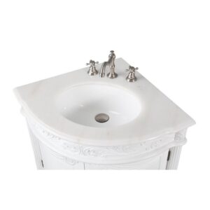 Chans Furniture BC-030C 24 Inches Classic Style Marble Bayview Corner Sink Vanity In White