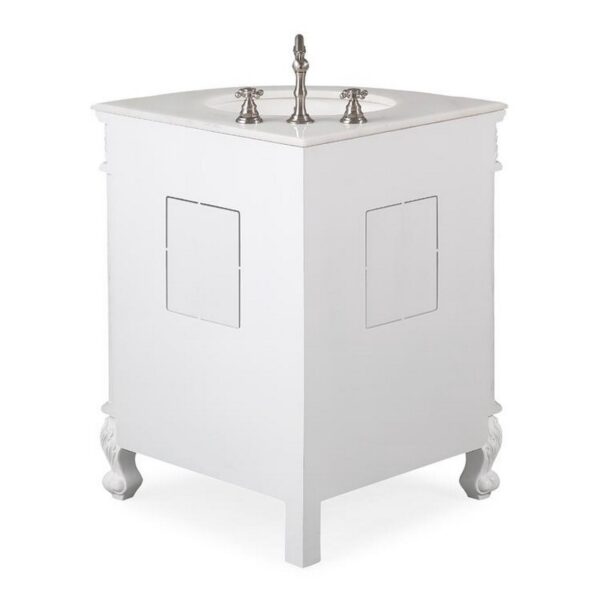 Chans Furniture BC-030C 24 Inches Classic Style Marble Bayview Corner Sink Vanity In White