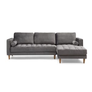 GFURN Bente Tufted Velvet Sectional Sofa - Grey