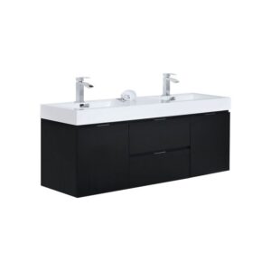 Kubebath BSL60D Bliss 59 Inch Wall Mount Double Sink Bath Vanity