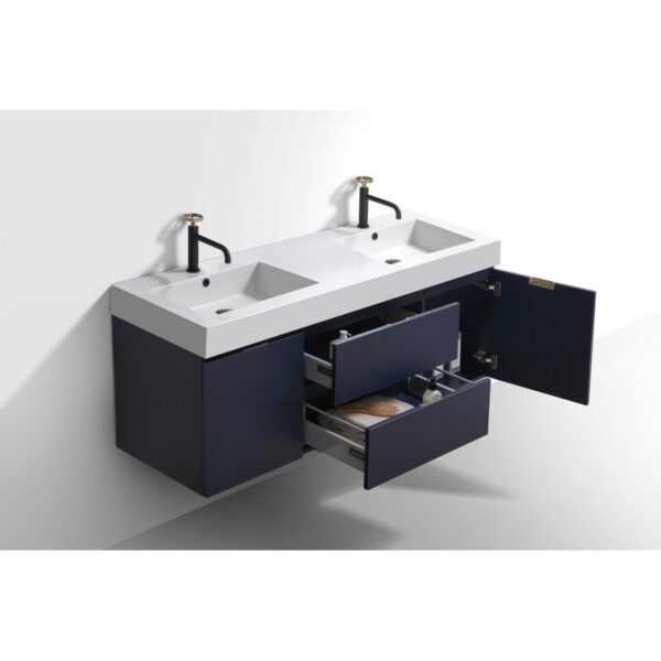 Kubebath BSL60D Bliss 59 Inch Wall Mount Double Sink Bath Vanity