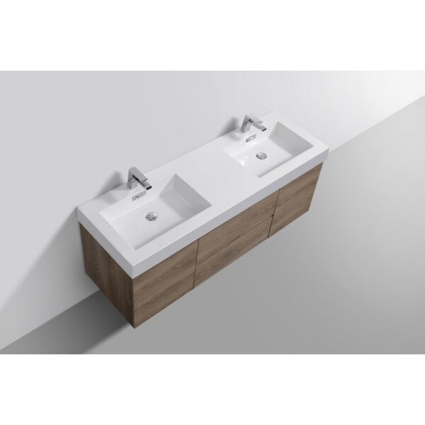 Kubebath BSL60D Bliss 59 Inch Wall Mount Double Sink Bath Vanity