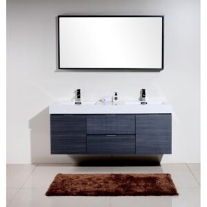 Kubebath BSL60D Bliss 59 Inch Wall Mount Double Sink Bath Vanity