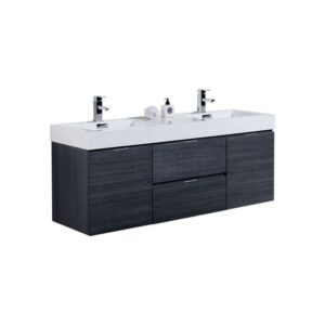 Kubebath BSL60D Bliss 59 Inch Wall Mount Double Sink Bath Vanity