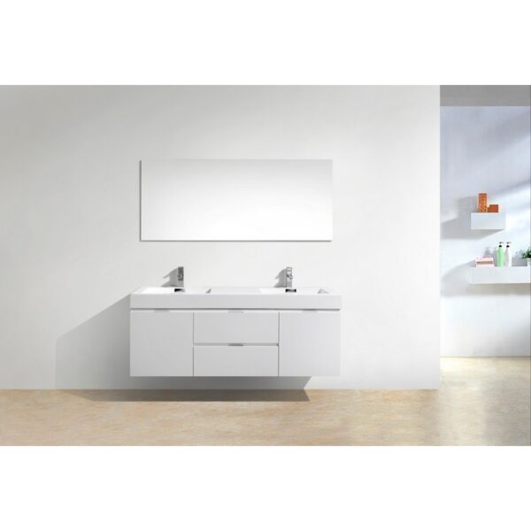 Kubebath BSL60D Bliss 59 Inch Wall Mount Double Sink Bath Vanity