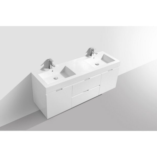 Kubebath BSL60D Bliss 59 Inch Wall Mount Double Sink Bath Vanity