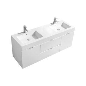 Kubebath BSL60D Bliss 59 Inch Wall Mount Double Sink Bath Vanity