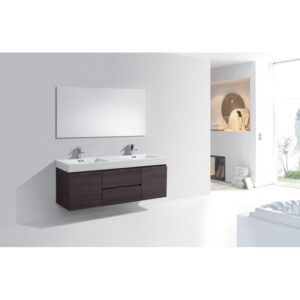 Kubebath BSL60D Bliss 59 Inch Wall Mount Double Sink Bath Vanity