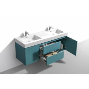 Kubebath BSL60D Bliss 59 Inch Wall Mount Double Sink Bath Vanity