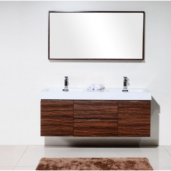 Kubebath BSL60D Bliss 59 Inch Wall Mount Double Sink Bath Vanity