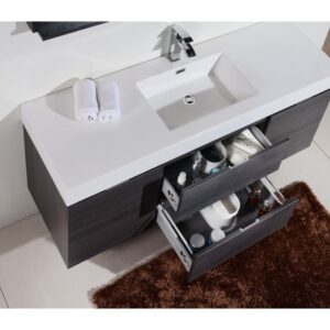 Kubebath BSL60S Bliss 59 Inch Wall Mount Single Sink Bath Vanity