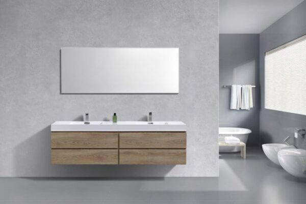 Kubebath BSL72D-BTN Bliss 72 Inch Double  Sink Butternut Wall Mount Modern Bathroom Vanity