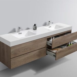 Kubebath BSL72D-BTN Bliss 72 Inch Double  Sink Butternut Wall Mount Modern Bathroom Vanity