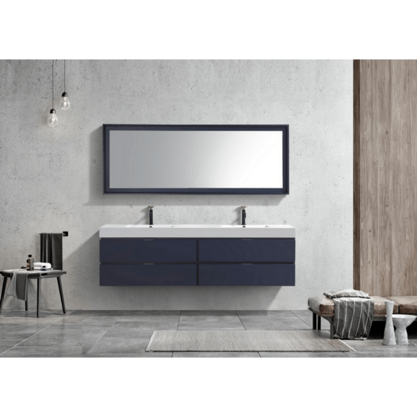 KubeBath BSL72D-BLUE Bliss 72 Inch Wall Mount and Modern Bathroom Vanity in Blue with Double Sink