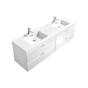 Kubebath BSL72D-GW Bliss 72 Inch Double Sink High Gloss White Wall Mount Modern Bathroom Vanity